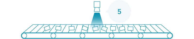An image of objects being counted as they pass between sensors on a conveyor.
