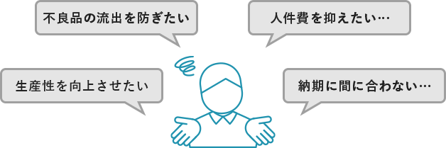 生産性を向上させたい… 不良品の流出を防ぎたい… 人件費を抑えたい… 納期に間に合わない…