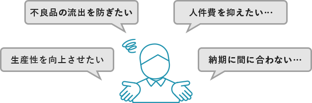 生産性を増やしたい…　不良品の流出を防ぎたい…　人件費を抑えたい…　納期に間に合わない…